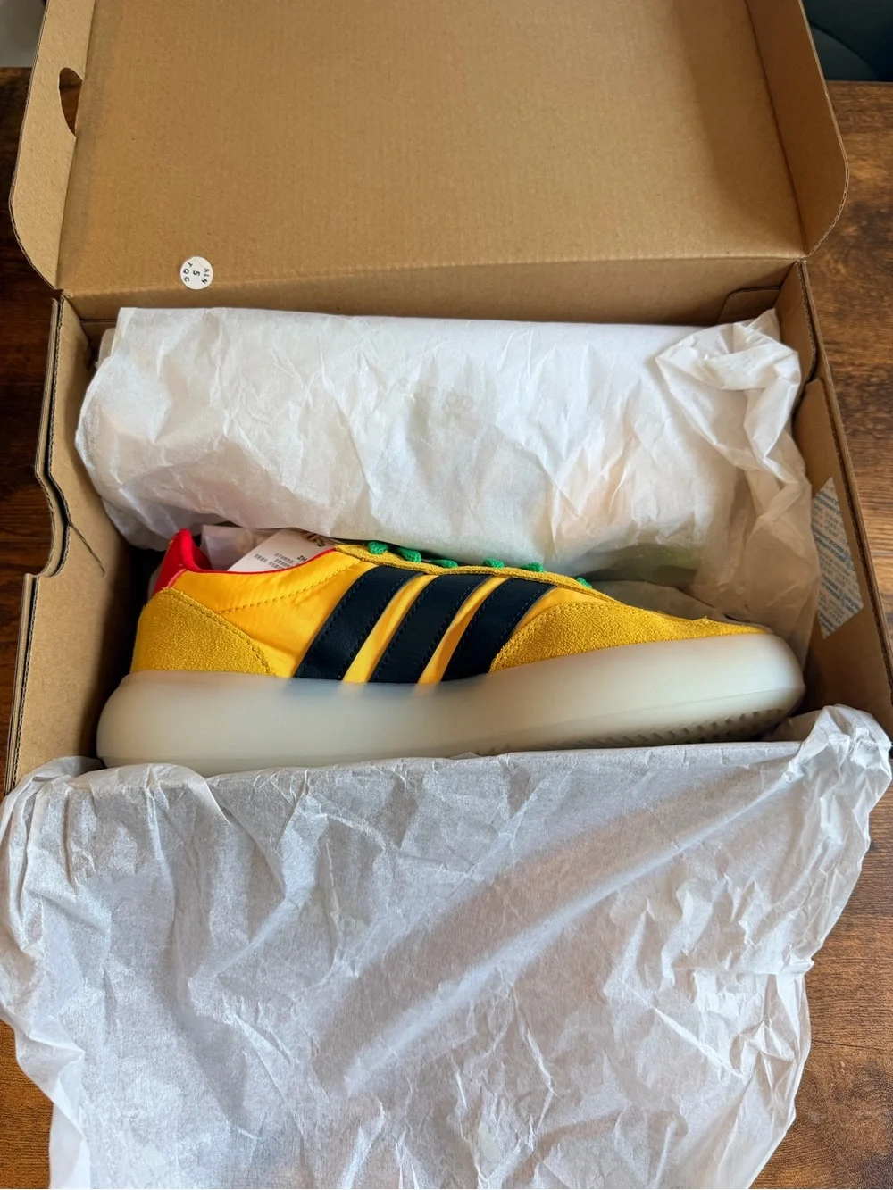 adidas Kids Yellow Black Green Lace Low-Top Sneakers